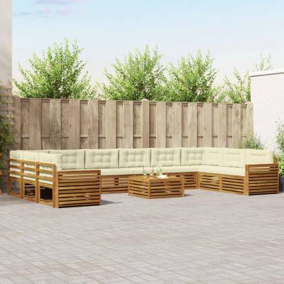 Seturi de canapele 11 pcs Natural și Crem Lemn Solid de Acacia GartenMobel Dekor