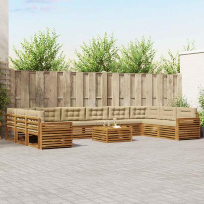 Seturi de canapele 11 pcs Natural și Bej Lemn Solid de Acacia GartenMobel Dekor