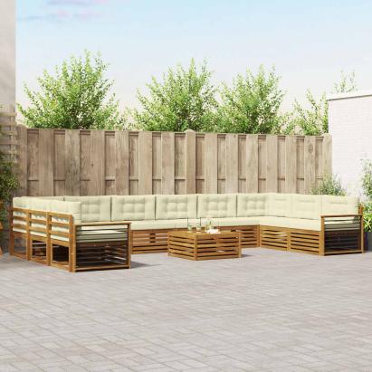 Seturi de canapele 11 pcs Natural și Crem Lemn Solid de Acacia GartenMobel Dekor