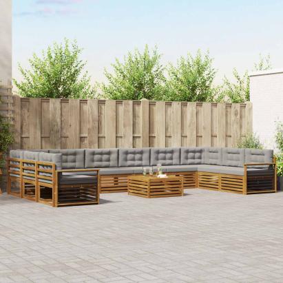 Seturi de canapele cu pernă 11 pcs Gri natural și deschis GartenMobel Dekor