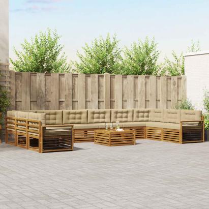 Seturi de canapele 11 pcs Natural și Bej Lemn Solid de Acacia GartenMobel Dekor