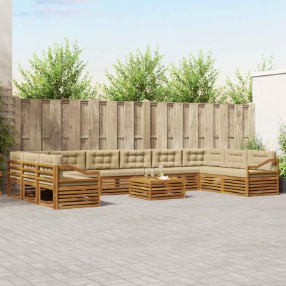 Seturi de canapele 11 pcs Natural și Bej Lemn Solid de Acacia GartenMobel Dekor