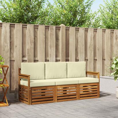 Seturi de canapele 3 pcs Natural și Crem Lemn Solid de Acacia GartenMobel Dekor