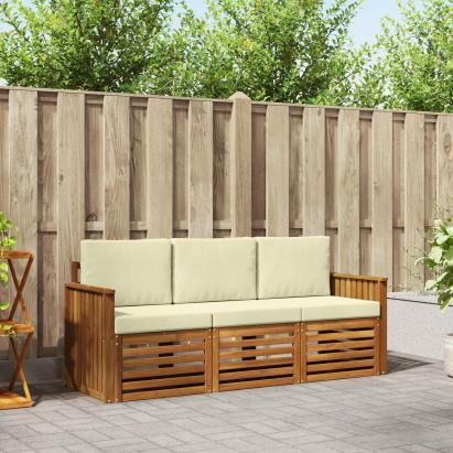 Seturi de canapele 3 pcs Natural și Crem Lemn Solid de Acacia GartenMobel Dekor