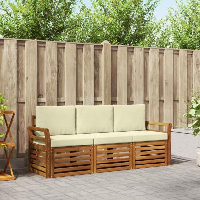 Seturi de canapele 3 pcs Natural și Crem Lemn Solid de Acacia GartenMobel Dekor