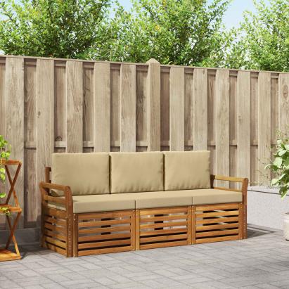 Seturi de canapele 3 pcs Natural și Bej Lemn Solid de Acacia GartenMobel Dekor