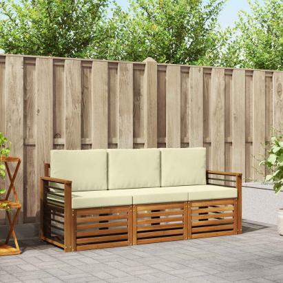 Seturi de canapele 3 pcs Natural și Crem Lemn Solid de Acacia GartenMobel Dekor