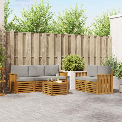 Seturi de canapele cu pernă 6 pcs Gri natural și deschis GartenMobel Dekor