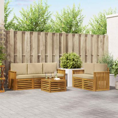 Seturi de canapele 6 pcs Natural și Bej Lemn Solid de Acacia GartenMobel Dekor