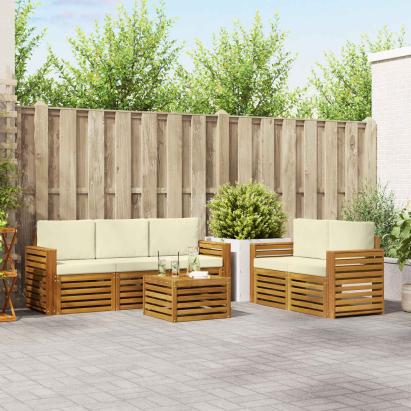 Seturi de canapele 6 pcs Natural și Crem Lemn Solid de Acacia GartenMobel Dekor