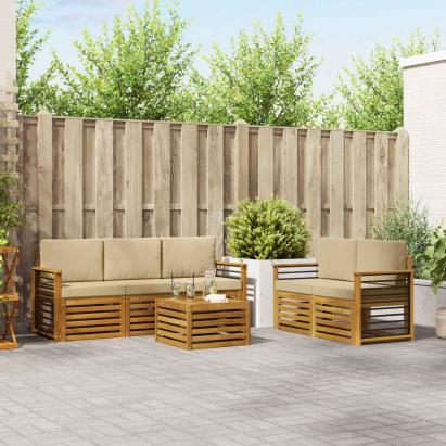 Seturi de canapele 6 pcs Natural și Bej Lemn Solid de Acacia GartenMobel Dekor