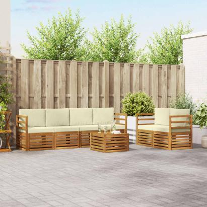 Seturi de canapele 7 pcs Natural și Crem Lemn Solid de Acacia GartenMobel Dekor