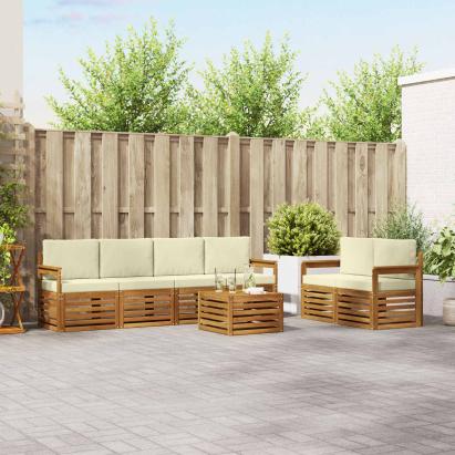 Seturi de canapele 7 pcs Natural și Crem Lemn Solid de Acacia GartenMobel Dekor