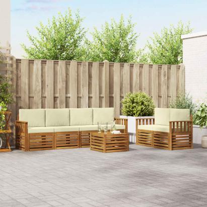 Seturi de canapele 7 pcs Natural și Crem Lemn Solid de Acacia GartenMobel Dekor