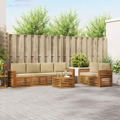 Seturi de canapele 7 pcs Natural și Bej Lemn Solid de Acacia GartenMobel Dekor