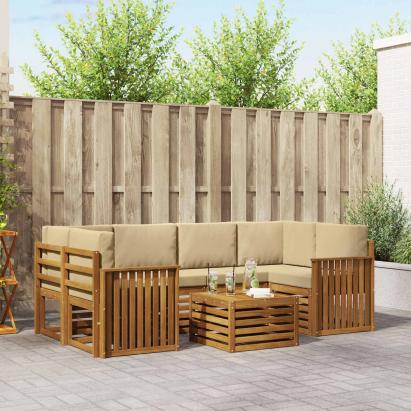 Seturi de canapele 7 pcs Natural și Bej Lemn Solid de Acacia GartenMobel Dekor