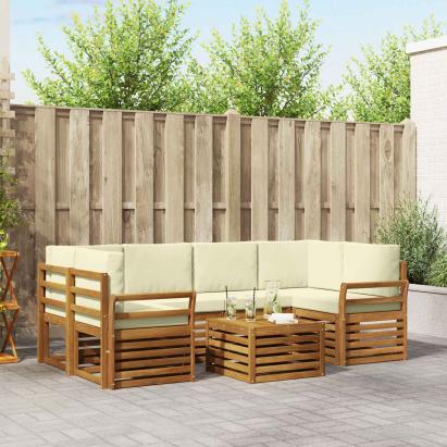 Seturi de canapele 7 pcs Natural și Crem Lemn Solid de Acacia GartenMobel Dekor