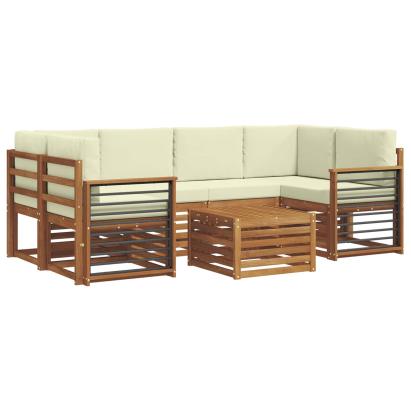 Seturi de canapele 7 pcs Natural și Crem Lemn Solid de Acacia GartenMobel Dekor