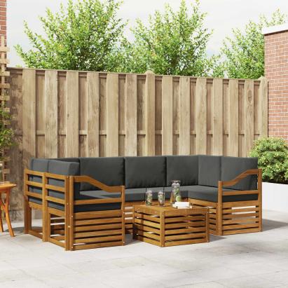 Seturi de canapele cu pernă 7 pcs Natural și Antracit GartenMobel Dekor