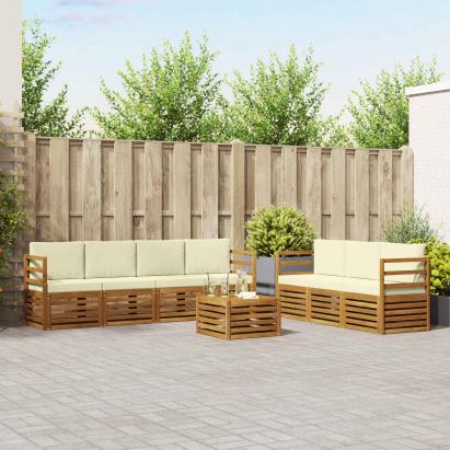 Seturi de canapele 8 pcs Natural și Crem Lemn Solid de Acacia GartenMobel Dekor