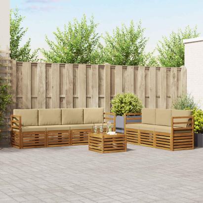 Seturi de canapele 8 pcs Natural și Bej Lemn Solid de Acacia GartenMobel Dekor