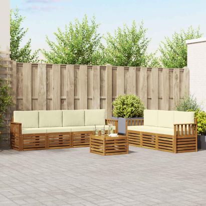 Seturi de canapele 8 pcs Natural și Crem Lemn Solid de Acacia GartenMobel Dekor