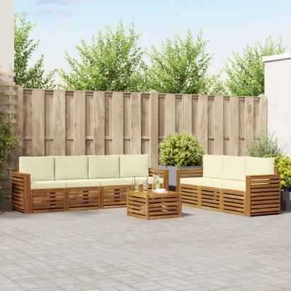 Seturi de canapele 8 pcs Natural și Crem Lemn Solid de Acacia GartenMobel Dekor