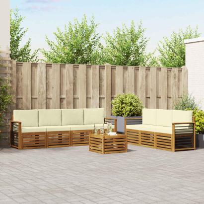 Seturi de canapele 8 pcs Natural și Crem Lemn Solid de Acacia GartenMobel Dekor