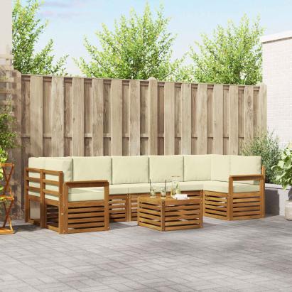 Seturi de canapele 8 pcs Natural și Crem Lemn Solid de Acacia GartenMobel Dekor