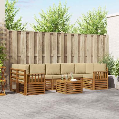 Seturi de canapele 8 pcs Natural și Bej Lemn Solid de Acacia GartenMobel Dekor
