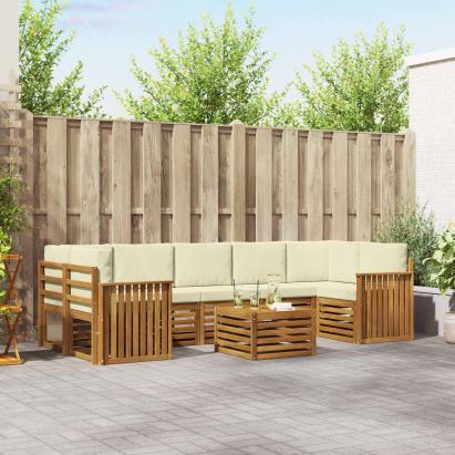 Seturi de canapele 8 pcs Natural și Crem Lemn Solid de Acacia GartenMobel Dekor
