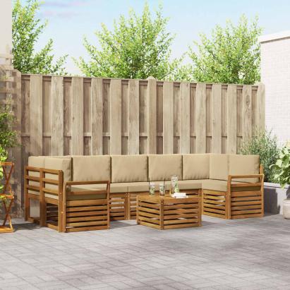 Seturi de canapele 8 pcs Natural și Bej Lemn Solid de Acacia GartenMobel Dekor