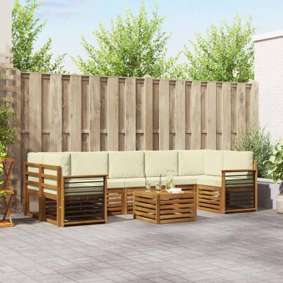 Seturi de canapele 8 pcs Natural și Crem Lemn Solid de Acacia GartenMobel Dekor