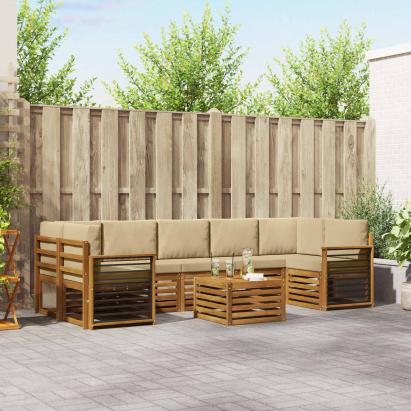 Seturi de canapele 8 pcs Natural și Bej Lemn Solid de Acacia GartenMobel Dekor