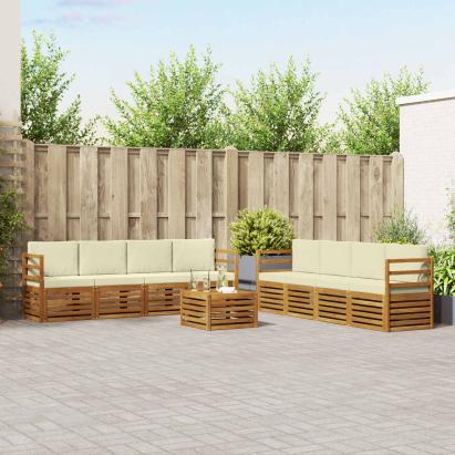 Seturi de canapele 9 pcs Natural și Crem Lemn Solid de Acacia GartenMobel Dekor