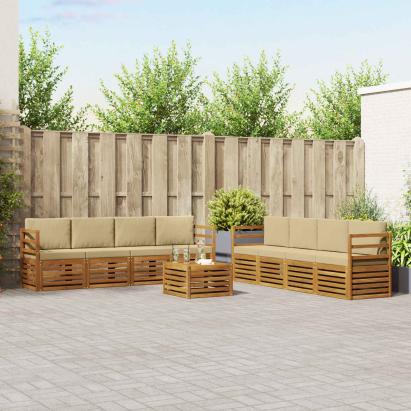 Seturi de canapele 9 pcs Natural și Bej Lemn Solid de Acacia GartenMobel Dekor