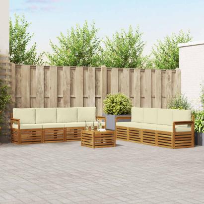 Seturi de canapele 9 pcs Natural și Crem Lemn Solid de Acacia GartenMobel Dekor