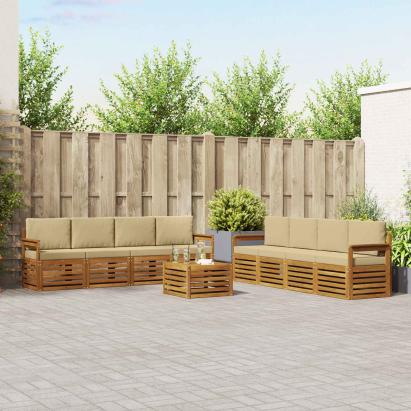 Seturi de canapele 9 pcs Natural și Bej Lemn Solid de Acacia GartenMobel Dekor