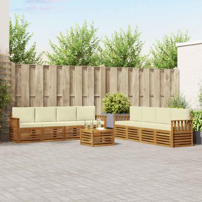 Seturi de canapele 9 pcs Natural și Crem Lemn Solid de Acacia GartenMobel Dekor