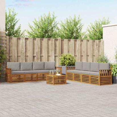 Seturi de canapele cu pernă 9 pcs Gri natural și deschis GartenMobel Dekor