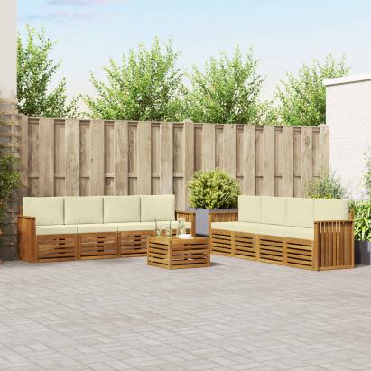 Seturi de canapele 9 pcs Natural și Crem Lemn Solid de Acacia GartenMobel Dekor