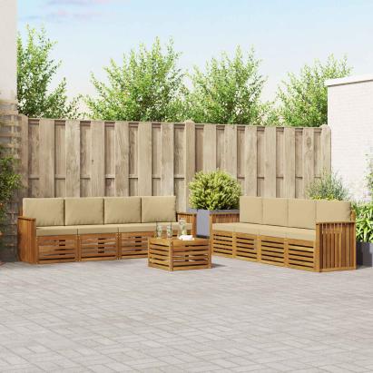 Seturi de canapele 9 pcs Natural și Bej Lemn Solid de Acacia GartenMobel Dekor