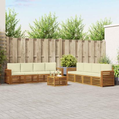 Seturi de canapele 9 pcs Natural și Crem Lemn Solid de Acacia GartenMobel Dekor