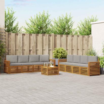 Seturi de canapele cu pernă 9 pcs Gri natural și deschis GartenMobel Dekor