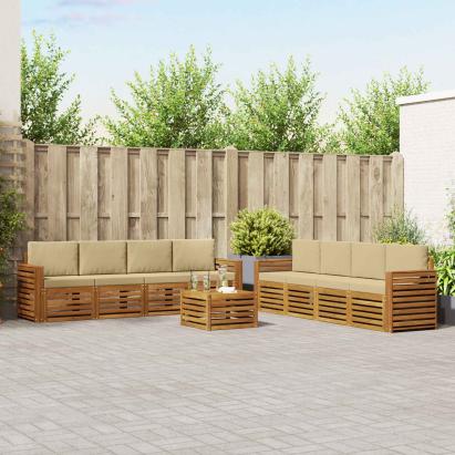 Seturi de canapele 9 pcs Natural și Bej Lemn Solid de Acacia GartenMobel Dekor