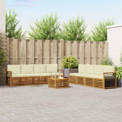 Seturi de canapele 9 pcs Natural și Crem Lemn Solid de Acacia GartenMobel Dekor