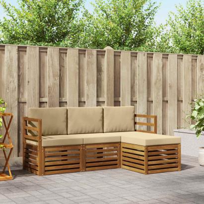 Seturi de canapele 4 pcs Natural și Bej Lemn Solid de Acacia GartenMobel Dekor