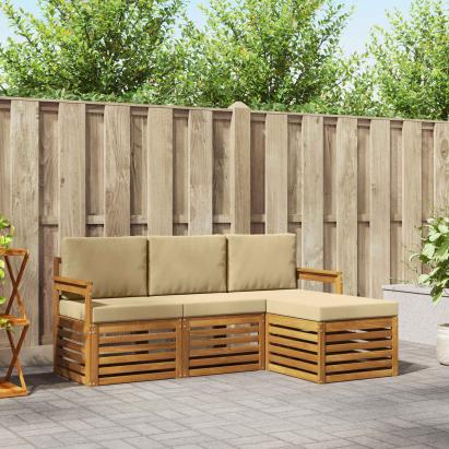 Seturi de canapele 4 pcs Natural și Bej Lemn Solid de Acacia GartenMobel Dekor