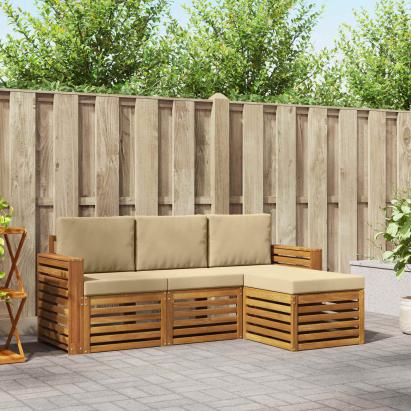 Seturi de canapele 4 pcs Natural și Bej Lemn Solid de Acacia GartenMobel Dekor