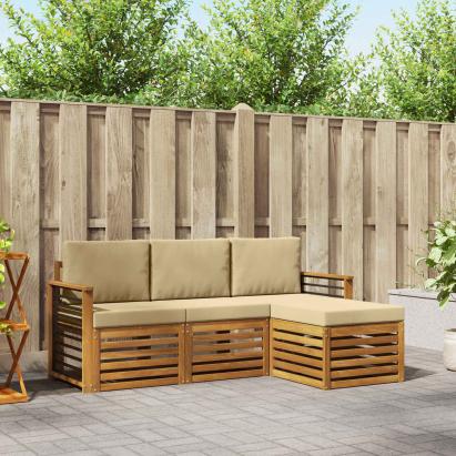 Seturi de canapele 4 pcs Natural și Bej Lemn Solid de Acacia GartenMobel Dekor
